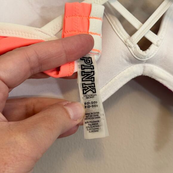 Victoria's Secret Pink Bikini Swim Top S D-DD Colorblock Strappy Beach Summer - Picture 7 of 7